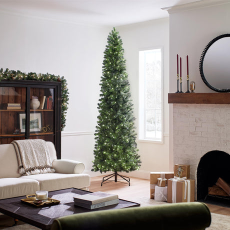 Pre-Lit 'Feel Real' Artificial Slim Downswept Christmas Tree, Green, Douglas Fir