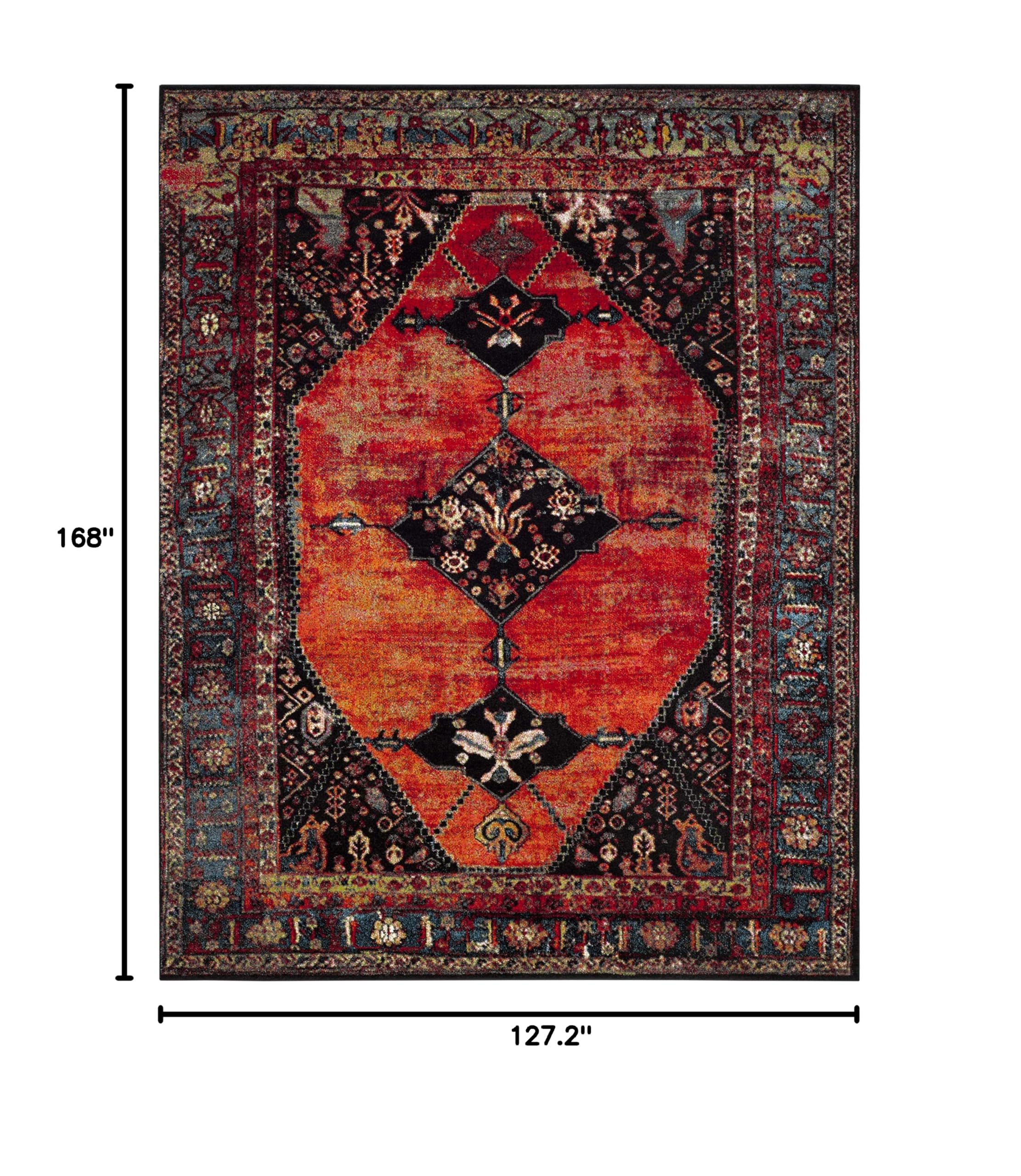 SAFAVIEH Vintage Hamadan Collection Area Rug - 10'6" x 14', Orange & Multi, Traditional Persian Design, Non-Shedding & Easy Care, Ideal for High Traffic Areas in Living Room, Bedroom (VTH217B)