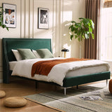 Upholstered Platform Bed Frame,Twin Wingback Headboard Inlaid with Metal Brass Nails,