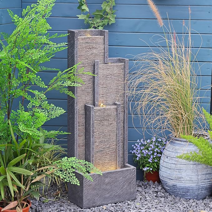 Water Fountain Outdoor Curved Faux Slate Waterfall Feature Freestanding Fountains