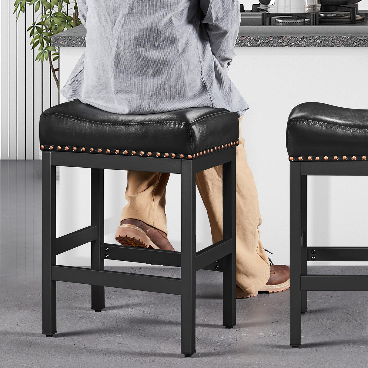 Bar Stools Set of 2 Counter Height Bar Stools Leather Saddle Stool Kitchen Stools