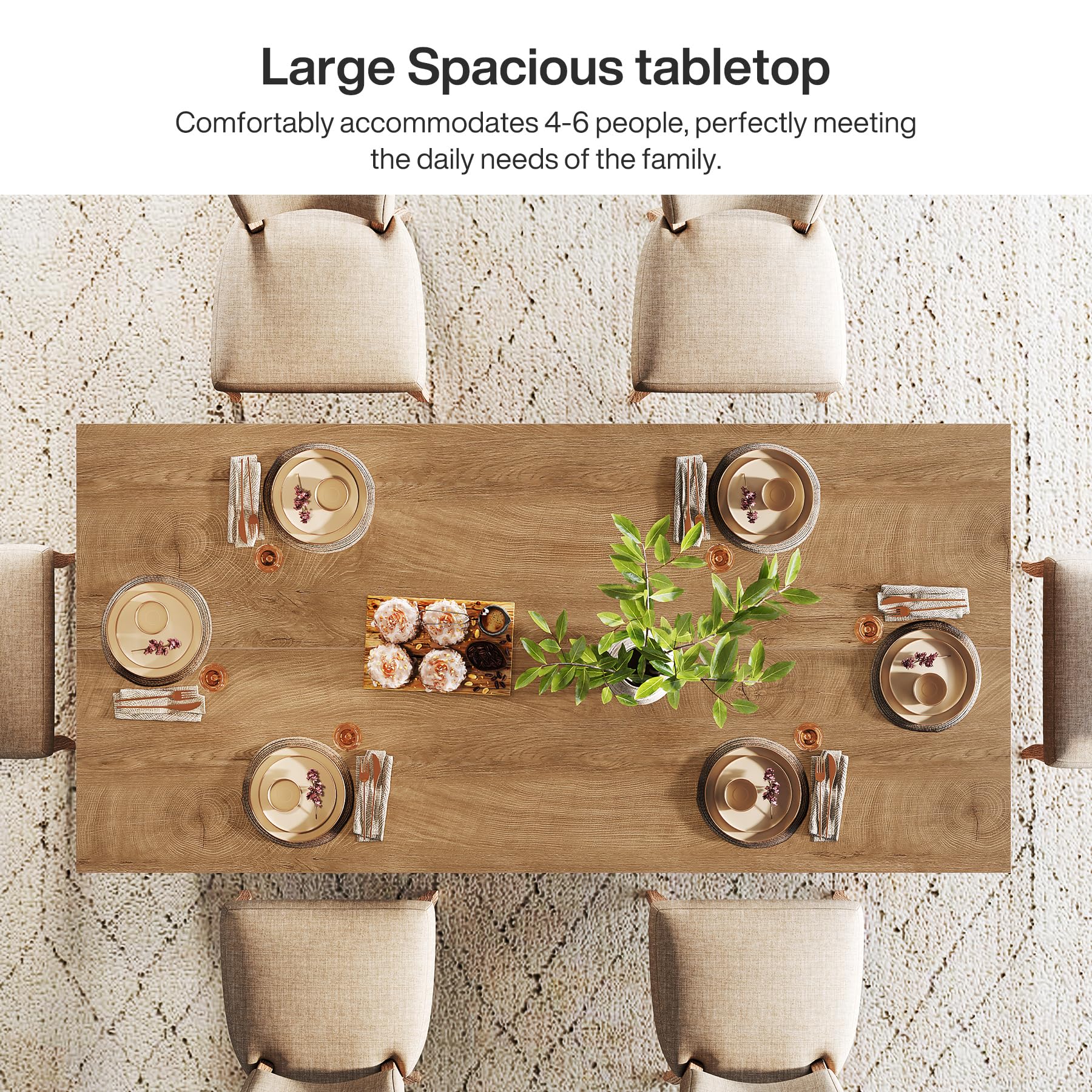 63-Inch Farmhouse Dining Table for 4-6 People