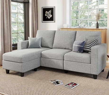 L Shaped Couch, Convertible Sectional Sofa with Linen Fabric, Modern Couch