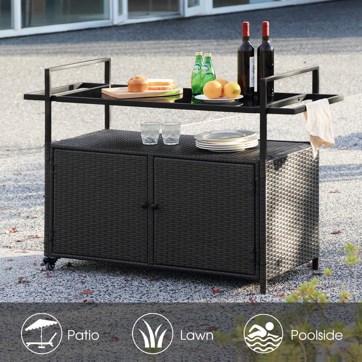 Outdoor Bar Cart with Storage Cabinet - BBQ Grill Carts