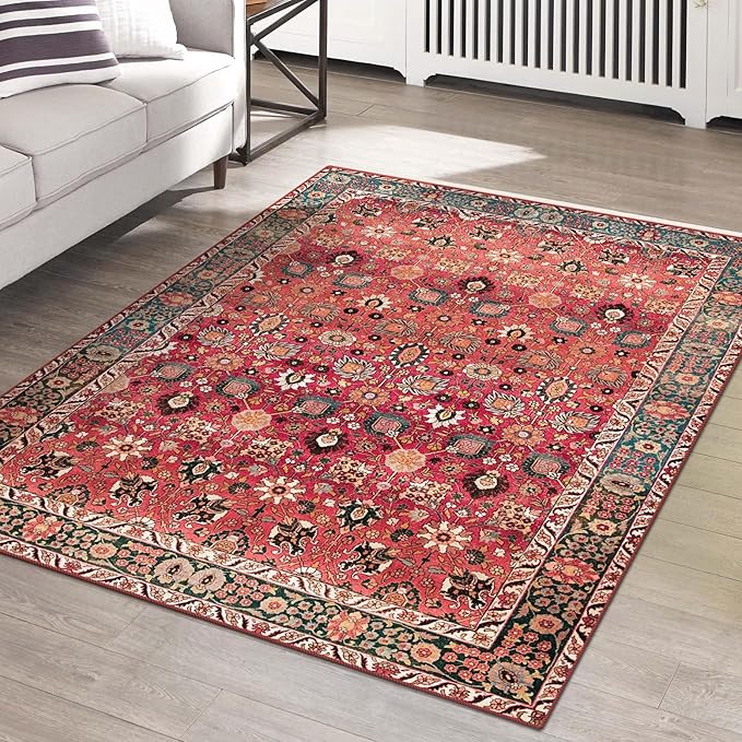 6x9 Area Rugs, Stain Resistant Washable Rug for Living Room, Vintage Inspired Rug