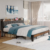 California King Bed Frames, Storage Headboard with Charging Station, Solid and Stable