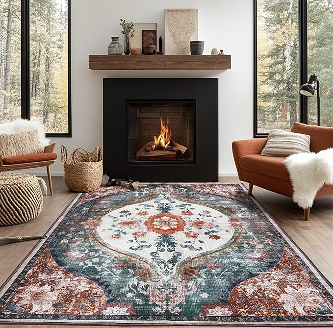 Ruggables Washable Rugs 8x10 Area Rugs for Living Room Washable Vintage Boho Rugs