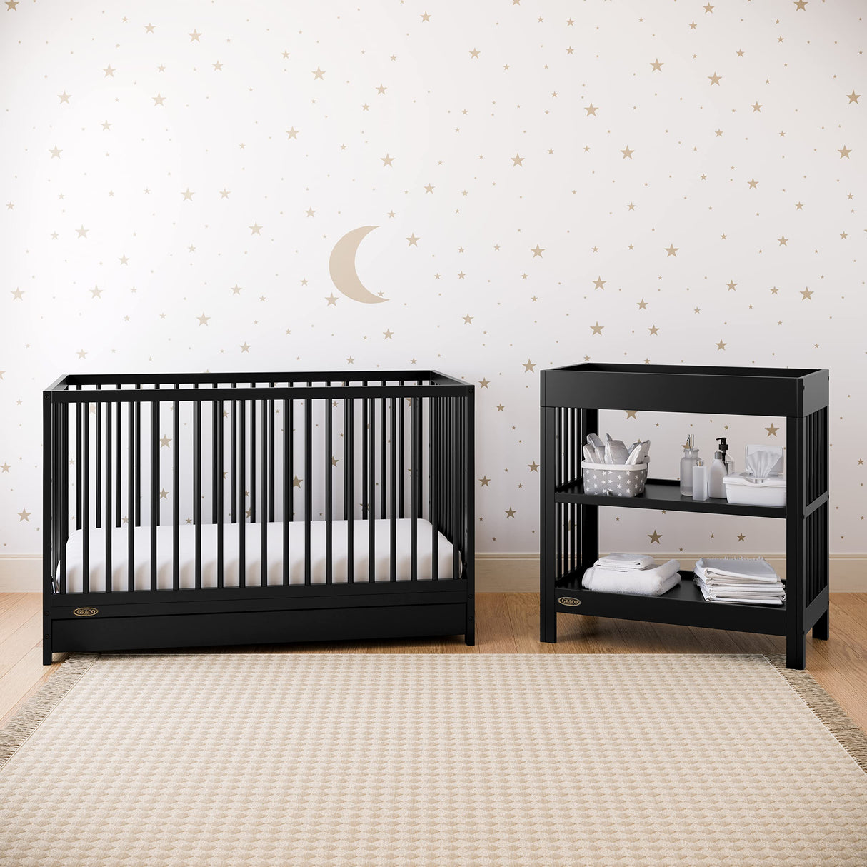 5-in-1 Convertible Crib with Drawer (Black) – GREENGUARD Gold Certified, Crib