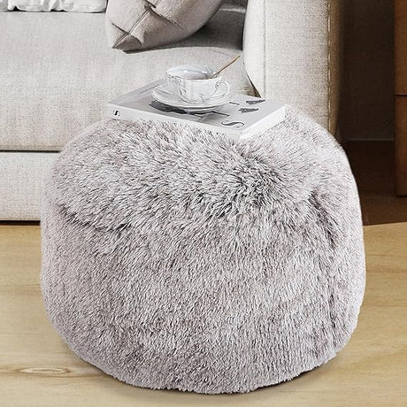 Round Pouf Ottoman Stuffed,Faux Fur Pouf Ottoman