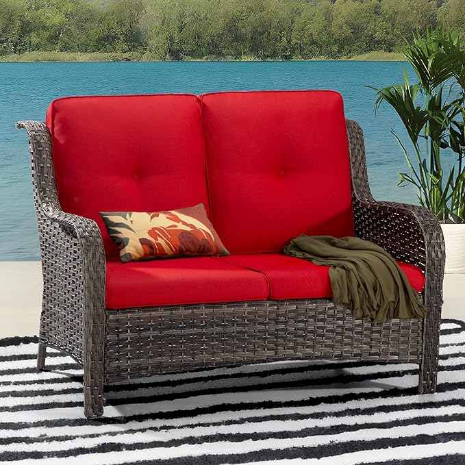Patio Loveseat Sofa Outdoor Wicker Couch, 2-Seater Furniture