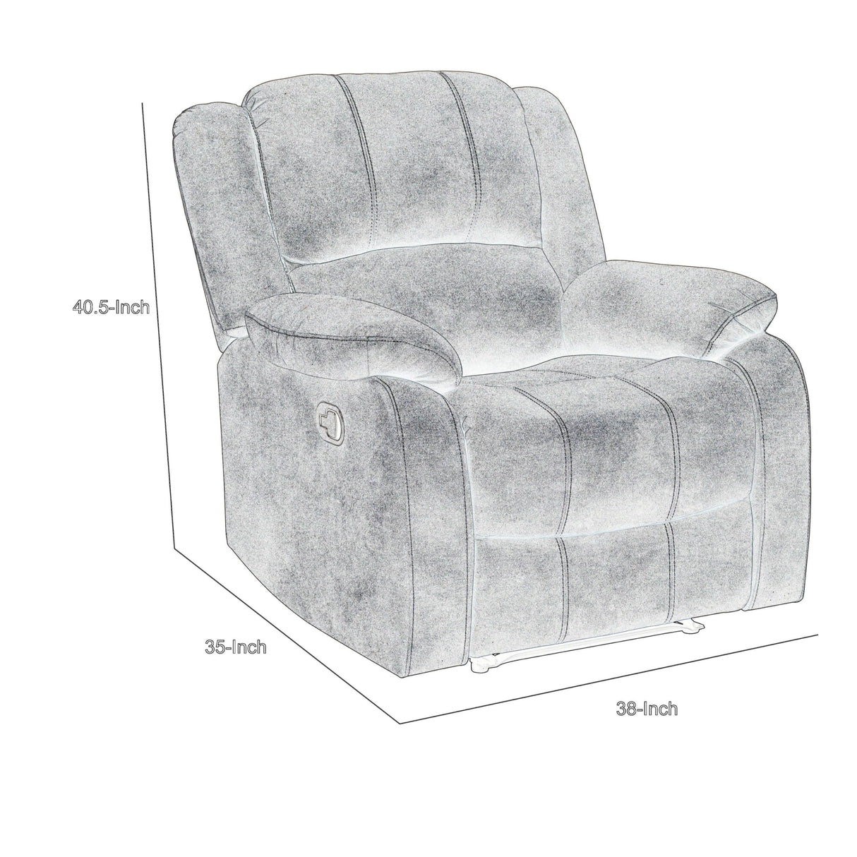 38 Inch Manual Glider Recliner Chair, Solid Wood, Light Gray Chenille