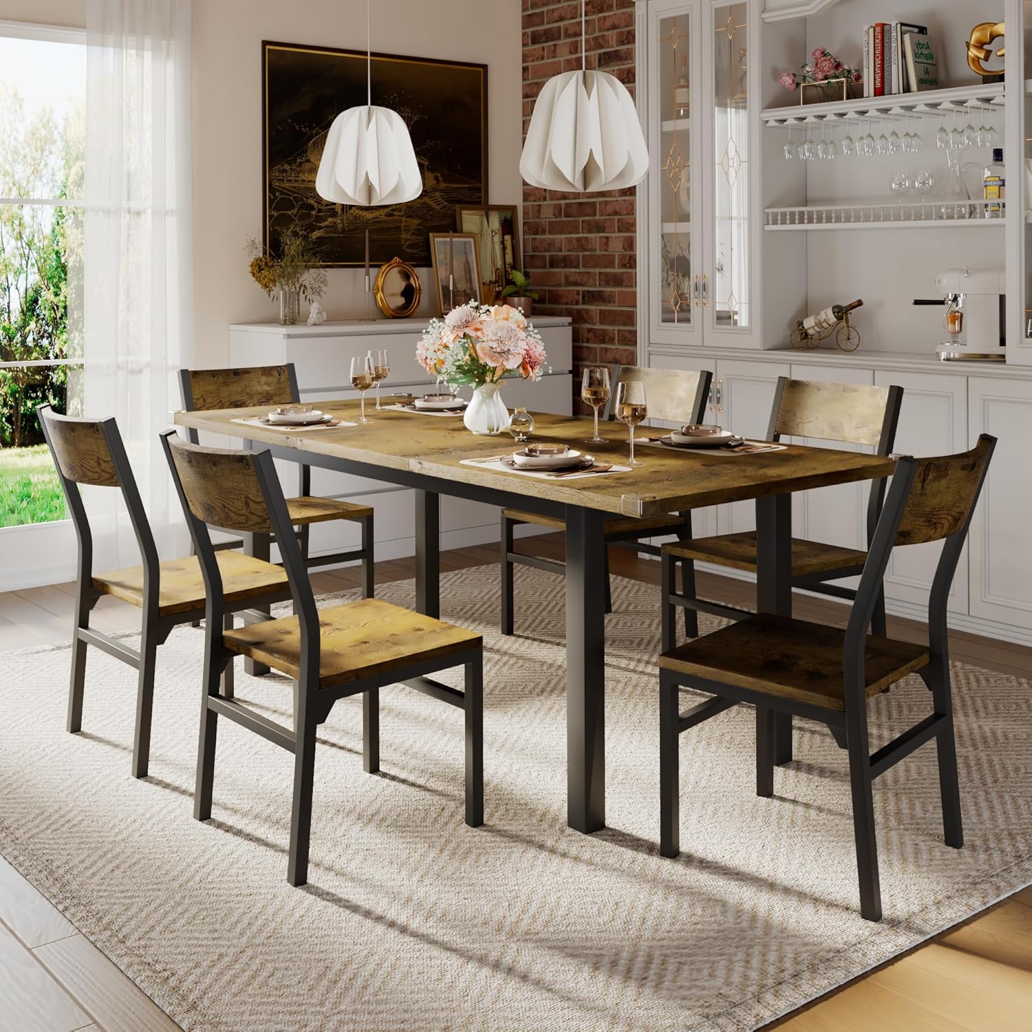 7-Piece Extendable Dining Table Set for 4-6 People