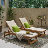 Maki Outdoor Acacia Wood Chaise Lounge with Water Resistant Cushion (Set of 2)