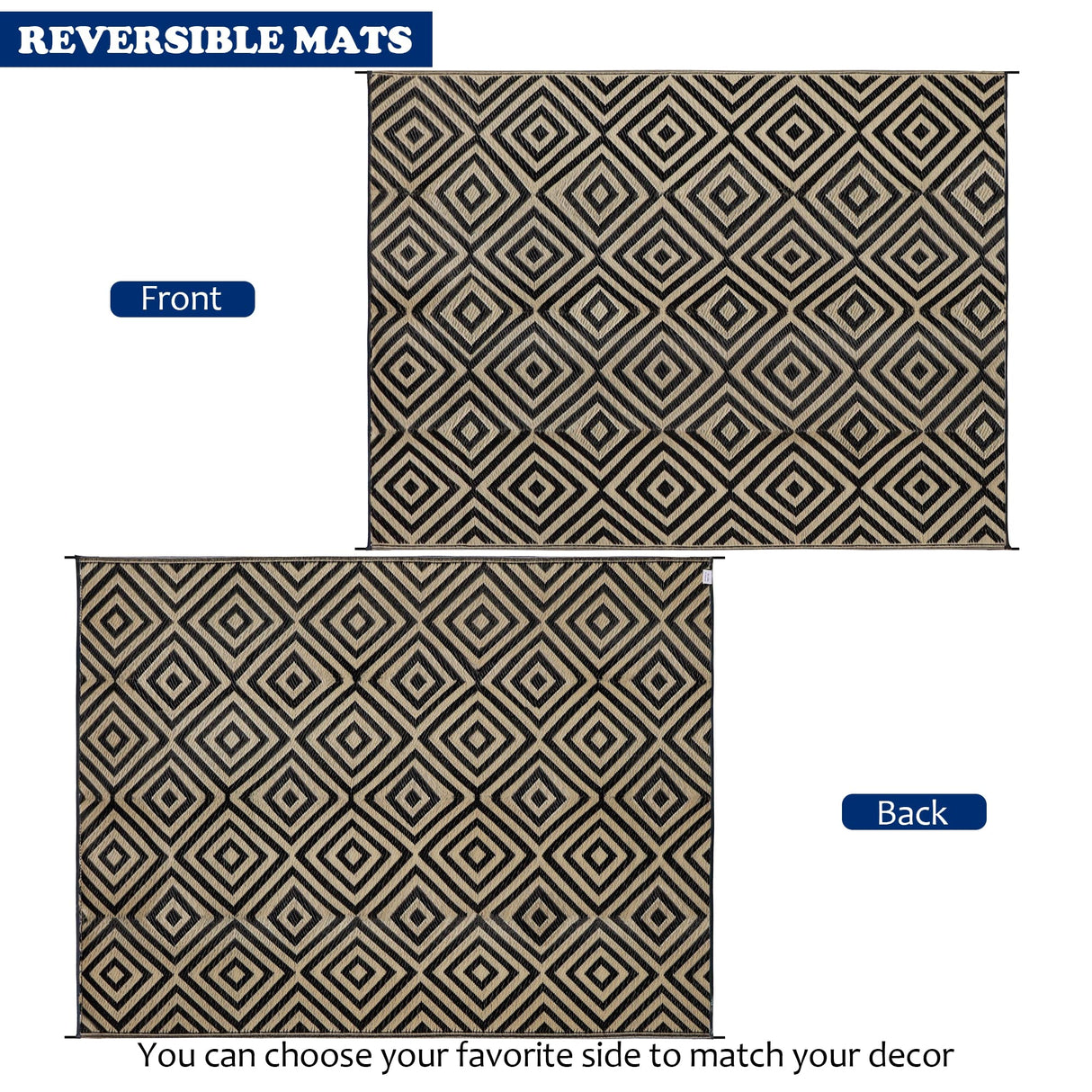 Reversible Floor Mats, Patio Plastic Straw Rug, Modern Area Rug for Outdoors, RV, Patio,