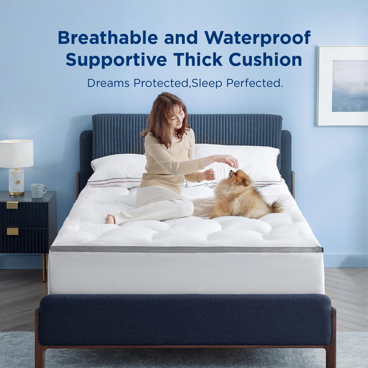 Bedsure Twin XL Mattress Topper Waterproof - Pillow Top Mattress Protector Extra Thick for College Dorm with 8-21" Deep Pocket, Mattress Pad Fitted, Soft Bed Topper Twin Extra Long