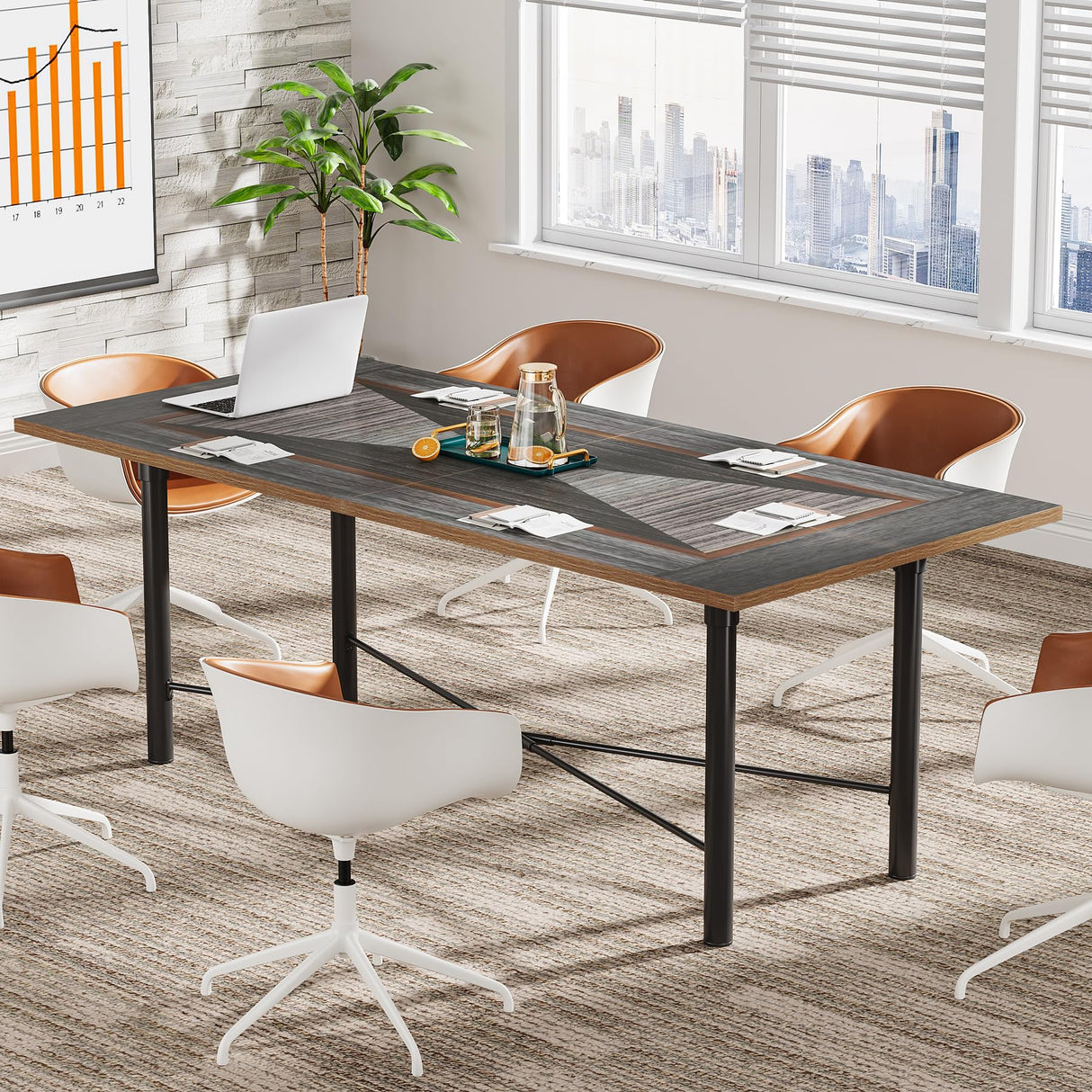 6FT Conference Table, Rectangle Meeting Table with Two-Tone Finish