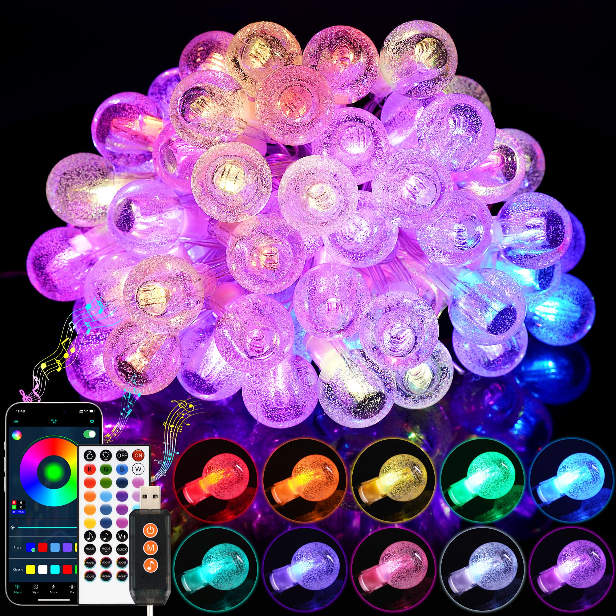 Smart Christmas String Lights Indoor, 29.5ft 213 Modes Crystal Fairy Lights, 60LED Color