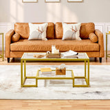 Yaheetech 3 Pieces Living Room Table Sets, Tempered Glass Coffee Table and 2Pcs Glass End Tables with Sturdy Metal Frame, Mustard Gold