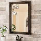 60 x 36 Inch Rustic Bathroom Mirror Wood Frame, Dark Brown Farmhouse Natural