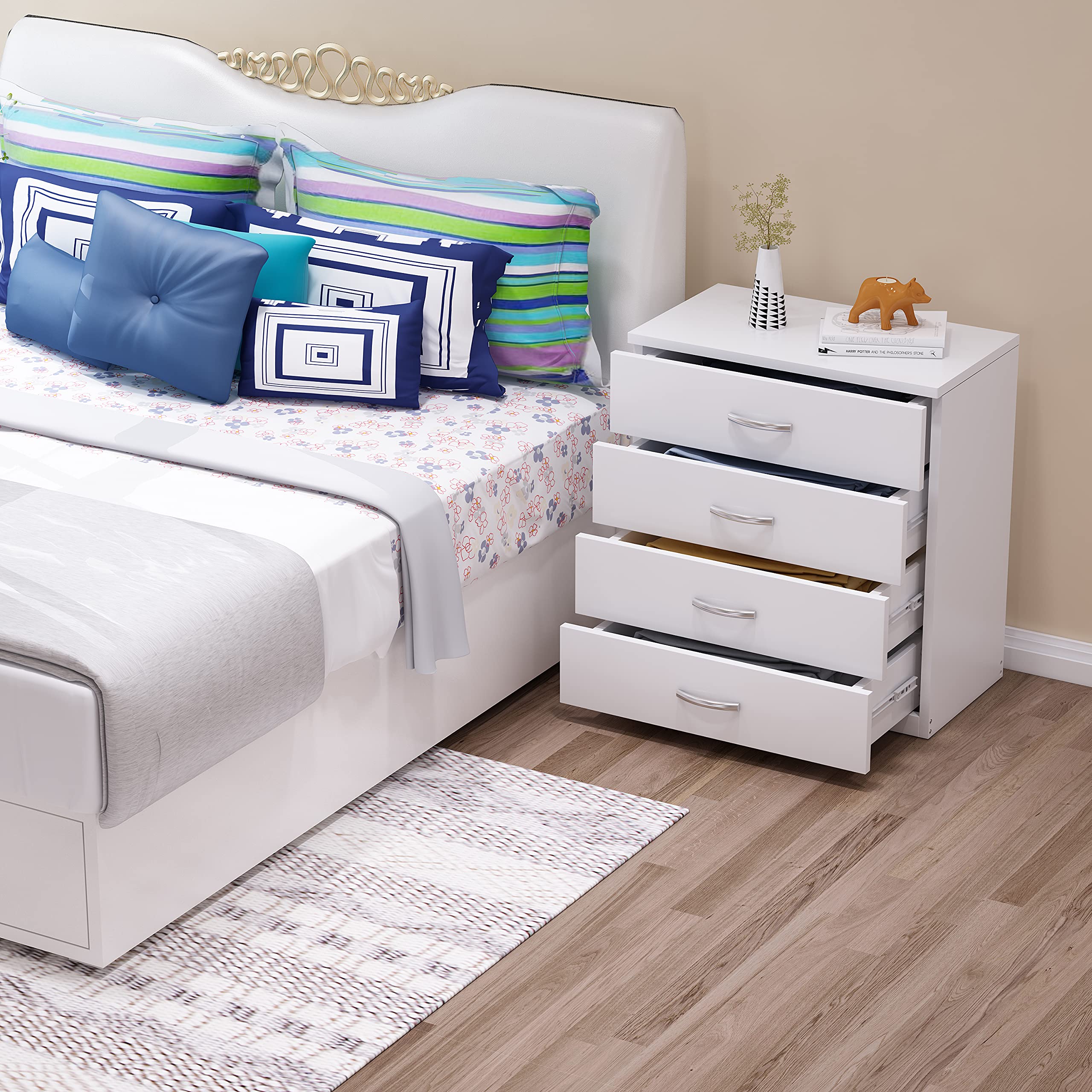 MDF Wood Simple 4-Drawer Dresser Easy to Assemble Chest of Drawers for Bedroom