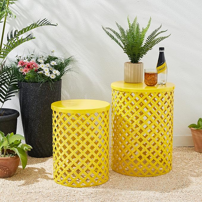 Outdoor Side Table Set of 2, Decorative Garden Stool for Indoor Outdoor Heavy