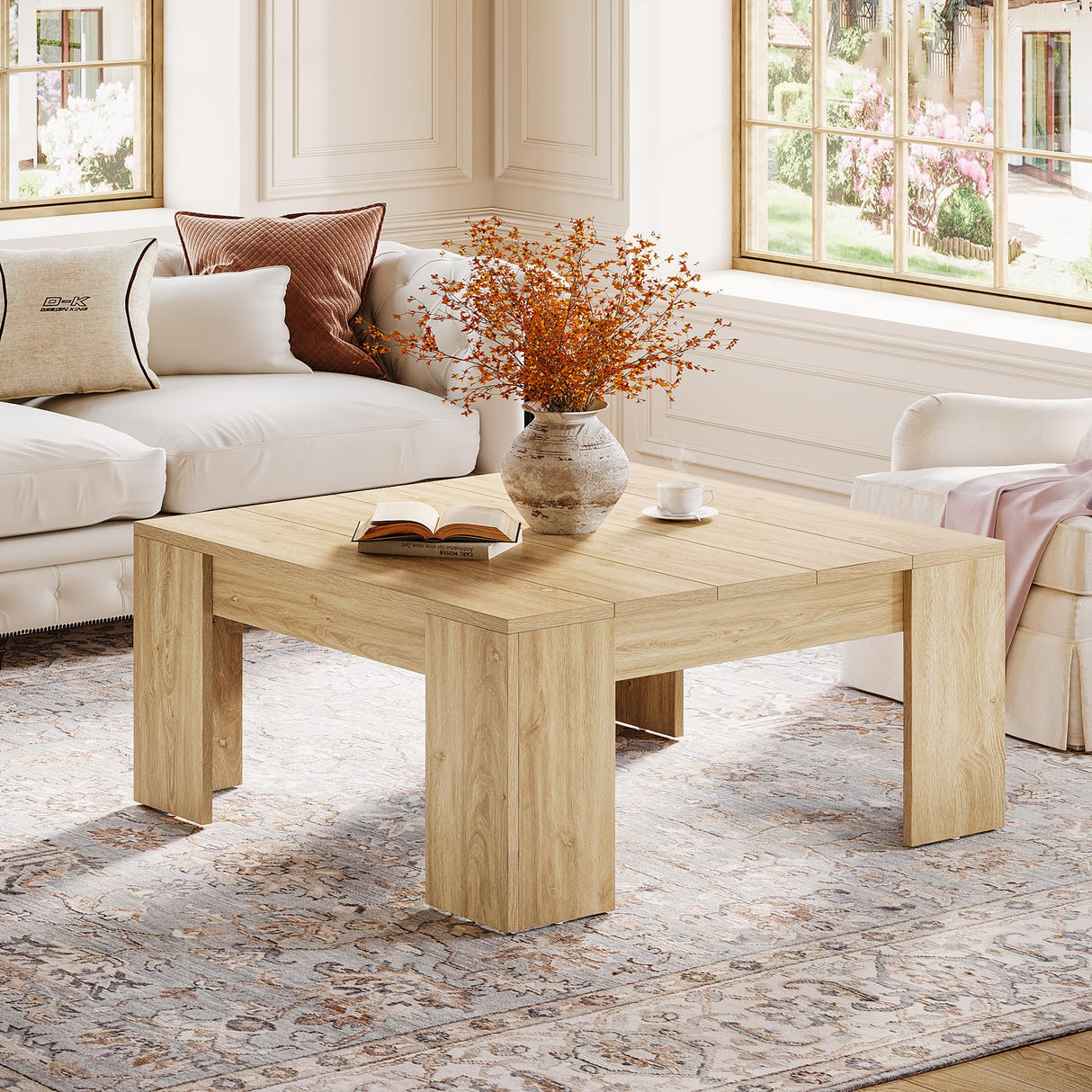 Square Coffee Table, Farmhouse Wood Coffee Table, Center Table for Living Room