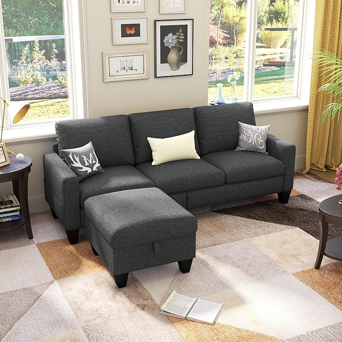 78'' Convertible Sectional Sofa Couch, Green 3 Seat L-Shaped Couch