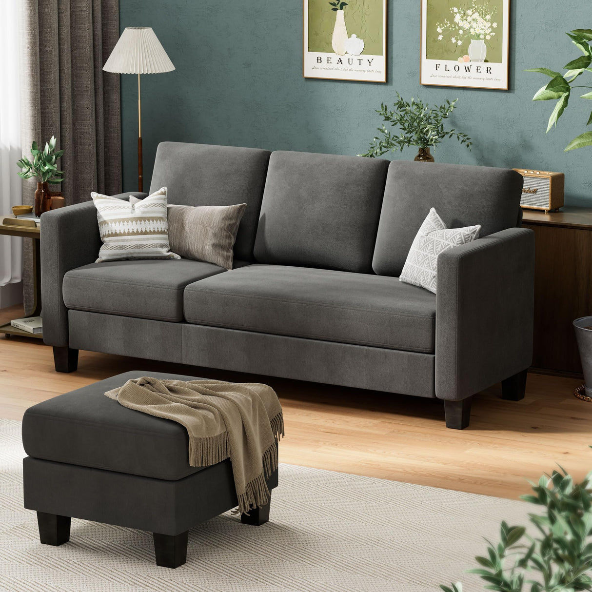 Convertible Sectional Sofa Couch, 3 Seat L-Shaped Sofa with Linen Fabri