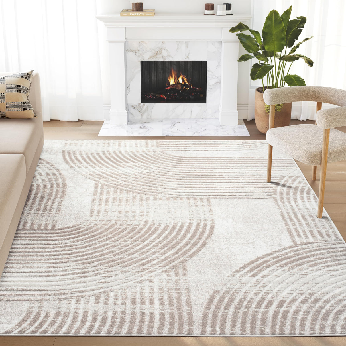 Cream Mid-Century Modern Area Rug 6' x 9' - Durable & Pet-Friendly