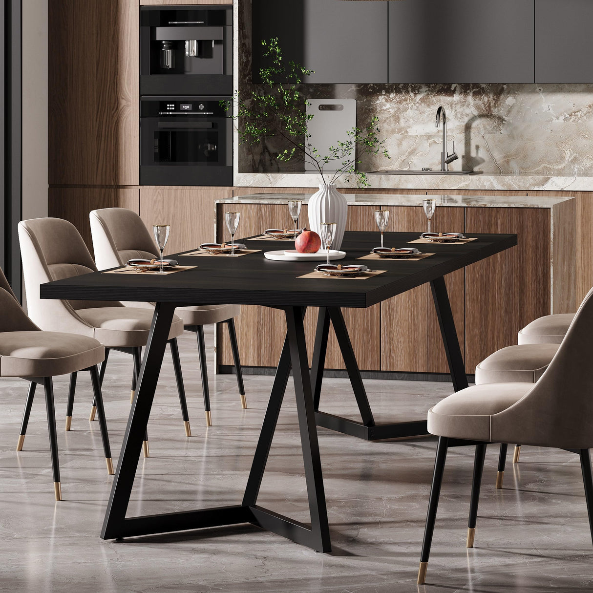 70.86-Inch Large Dining Table for 6-8 with Metal Frame