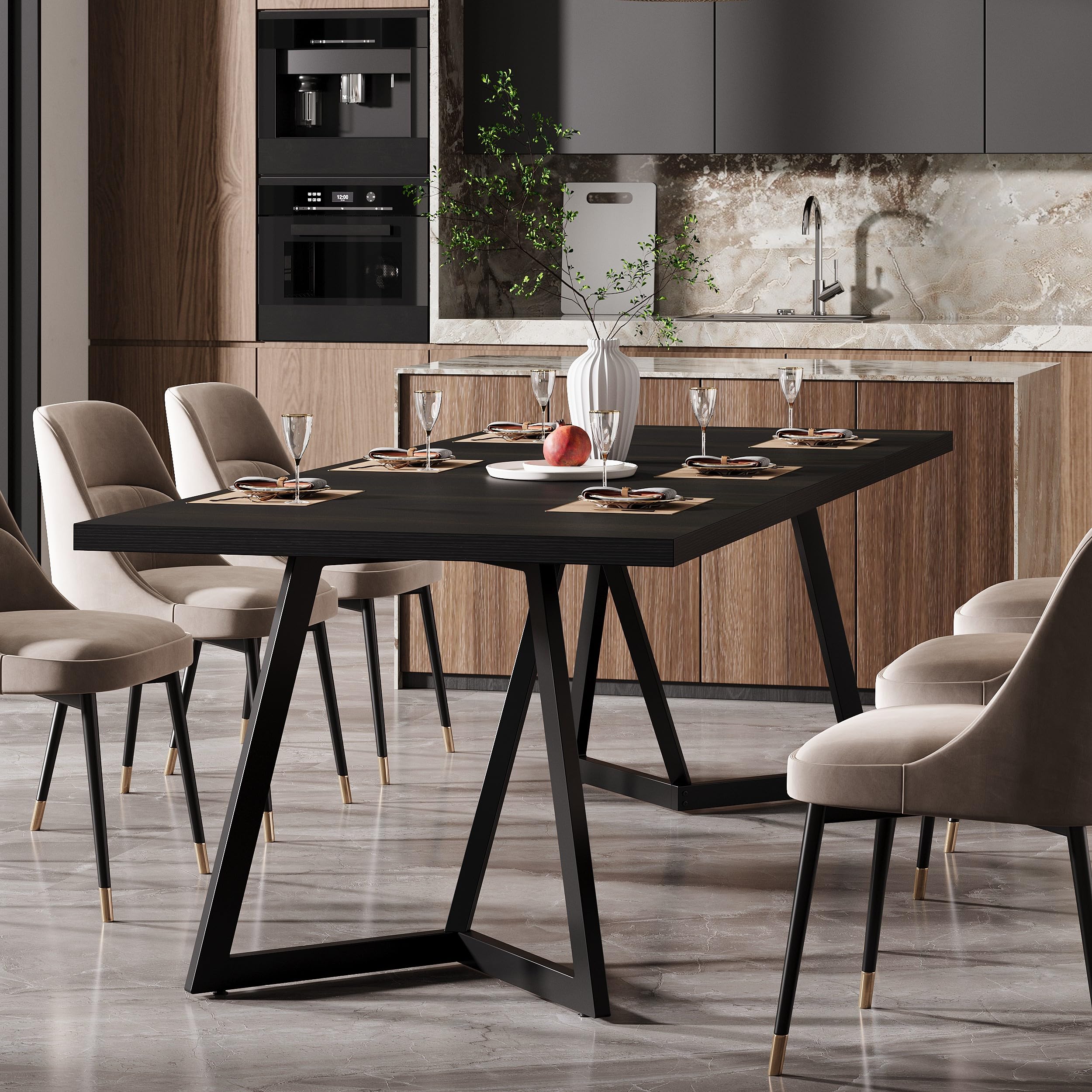 70.86-Inch Large Dining Table for 6-8 with Metal Frame