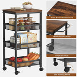 Hoctieon Rolling Storage Cart, 4-Tier Wide Panel Rolling Kitchen Storage Cart, Storage Cart with Handle Wheels, Mobile Shelving Unit, Metal Frame Narrow Cart for Home Kitchen Dining Room Living Room