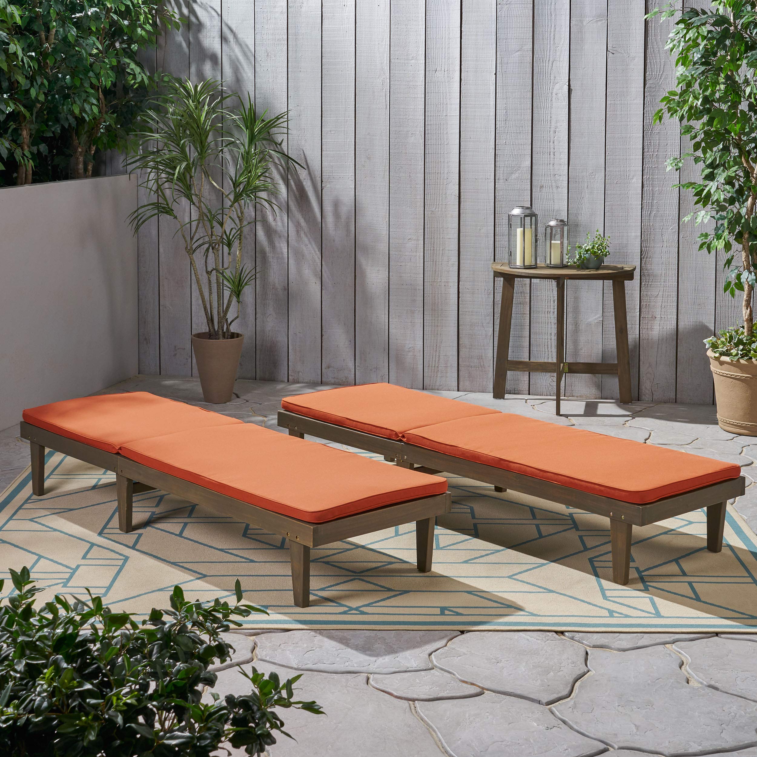 Madge Oudoor Chaise Lounge with Cushion (Set of 2), Gray Finish, Rust Orange
