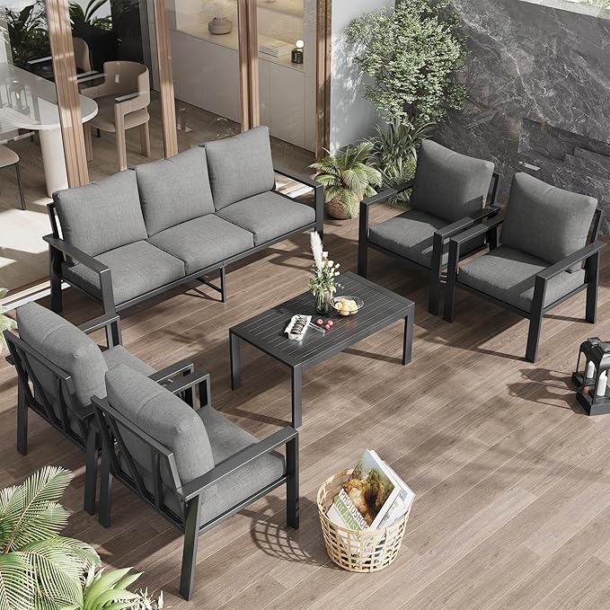 Outdoor Conversation Sets Aluminum 5-Piece Sofa Set with Coffee Table