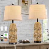 28.5" Rattan Table Lamps for Living Room, Touch Lamps for Bedrooms Set of 2, Night