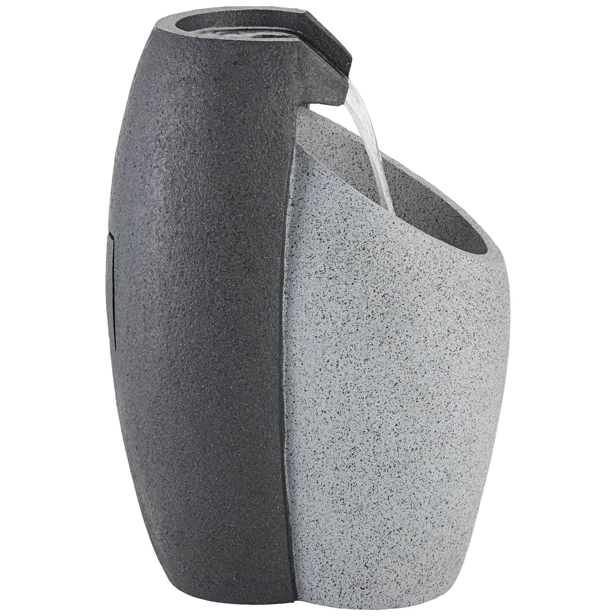 Waterfall Modern Outdoor Floor Water Fountain with LED Light Plug-in Gray Black