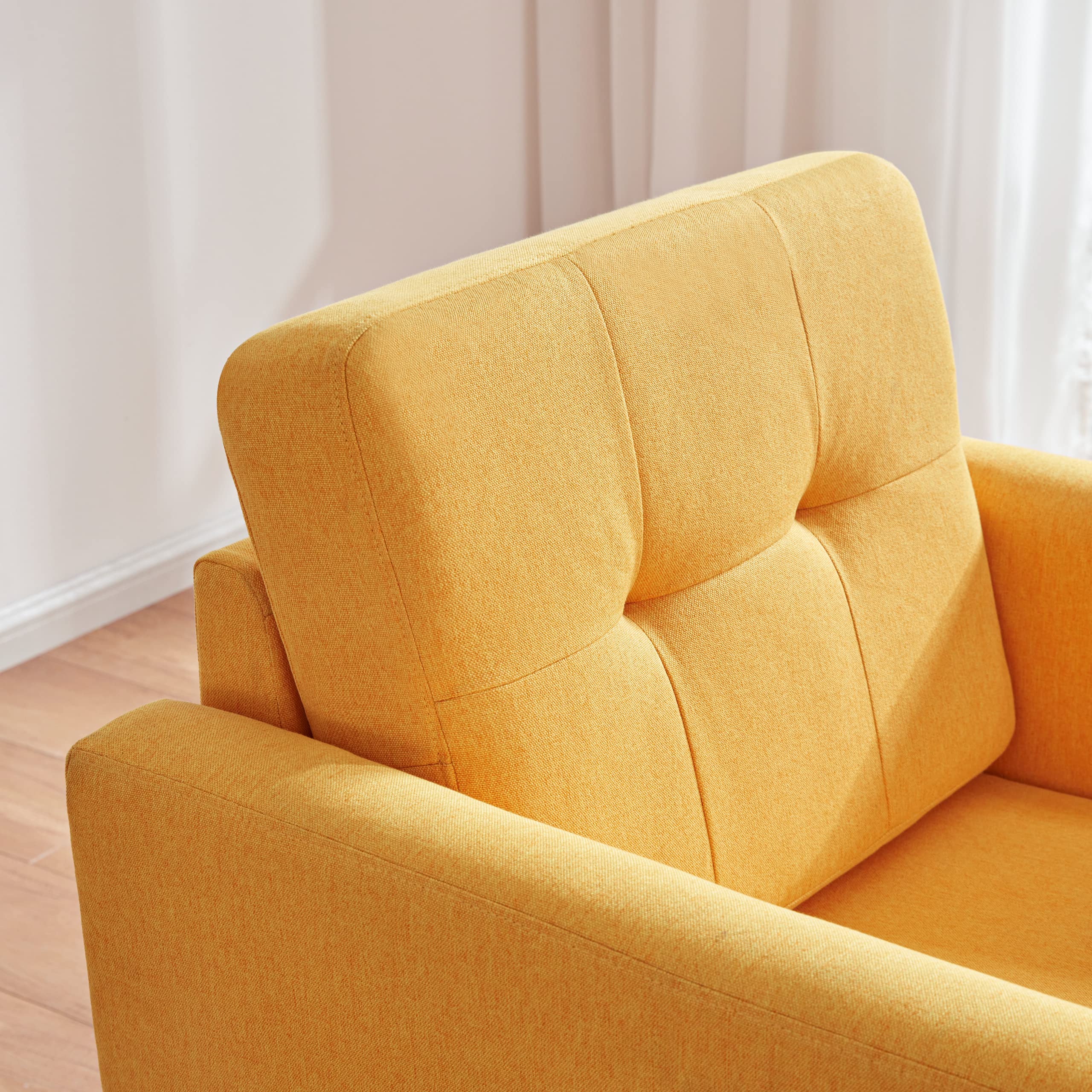 Linen Fabric Accent Chairs Set of 2, Mid Century Modern Armchair for Living Room
