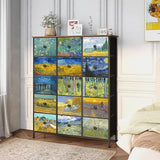 Tall Dresser with 8 Drawer for Bedroom Narrow Van Gogh Chest of Drawers for Hallway