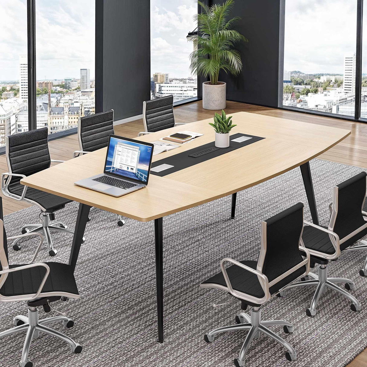 6FT Conference Table with Power Outlets, 70.8 Inches Boat Shaped Meeting Table