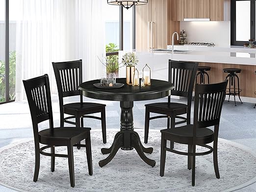 ANVA5-OAK-W 5 Piece Dining Set Includes a Round Dining Room Table with Pedestal