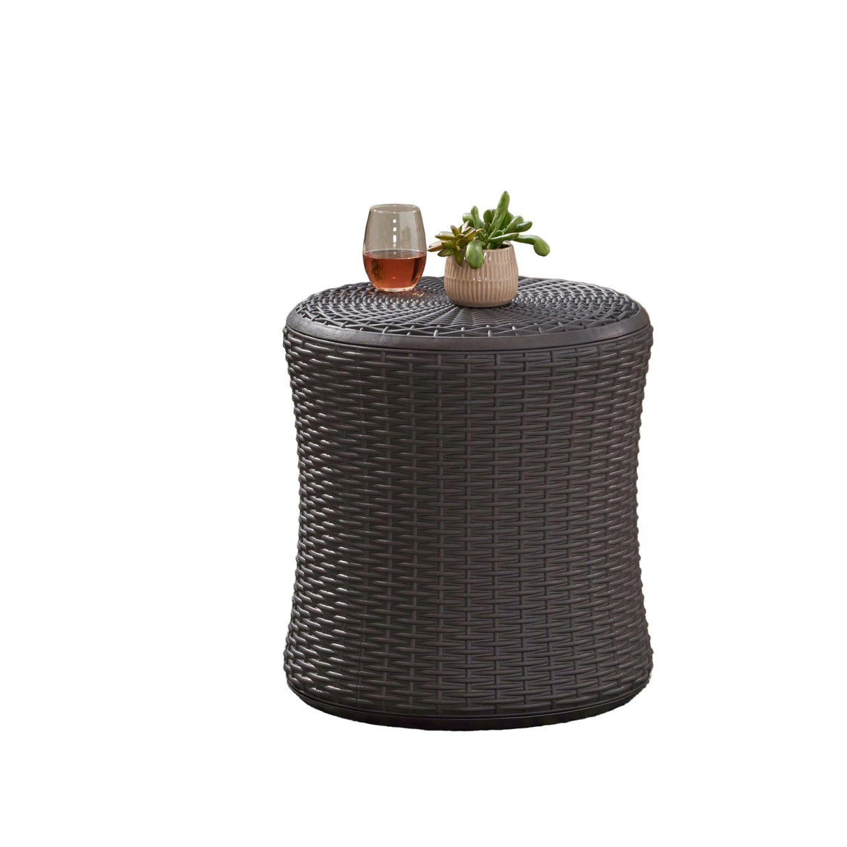 Outdoor Wicker Pattern End Table with Storage Patio Coffeetable for Backyard,Garden