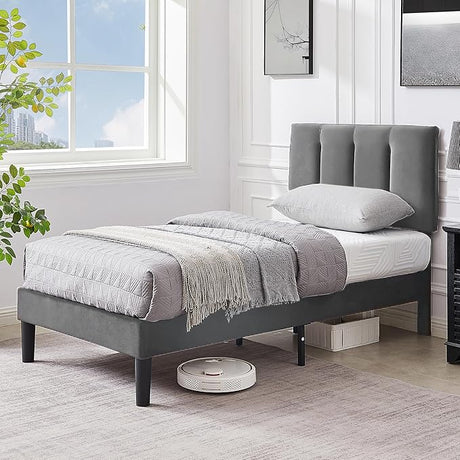 Queen Bed Frame with Upholstered Headboard, Heavy-duty Platform Bedframe