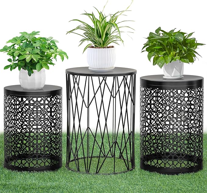 3 Metal Side End Tables Nightstand, Nesting Round Coffee Table for Indoor Outdoor