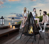 Pyramid Shape Heavy-Duty Steel Mesh Outdoor Fire Pit Includes Poker High-Temperature