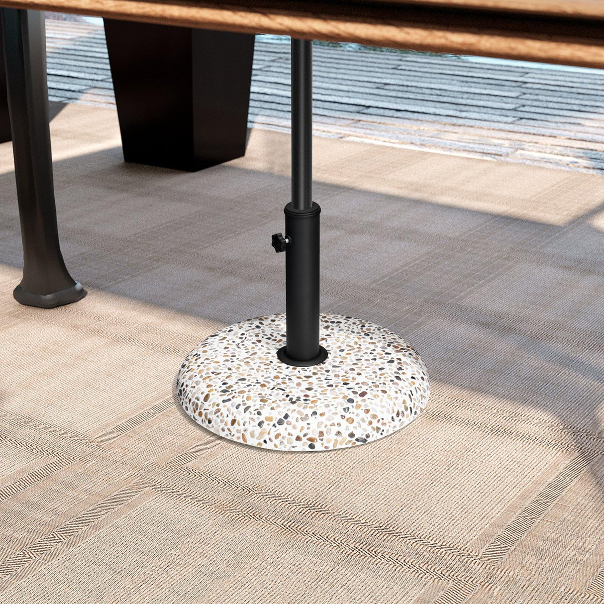 Patio Umbrella Base, 45lbs Heavy Duty Table Umbrella Base, Round Cobble Cement Market Umbrella Stand