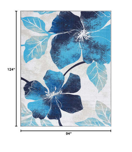 CAMILSON Solana Modern Floral 7'10" x 10'3" Area Rugs Non-Skid (Non-Slip) Rubber Backing Blue - Gray Flowers Indoor Rug (8x10, Blue Grey)