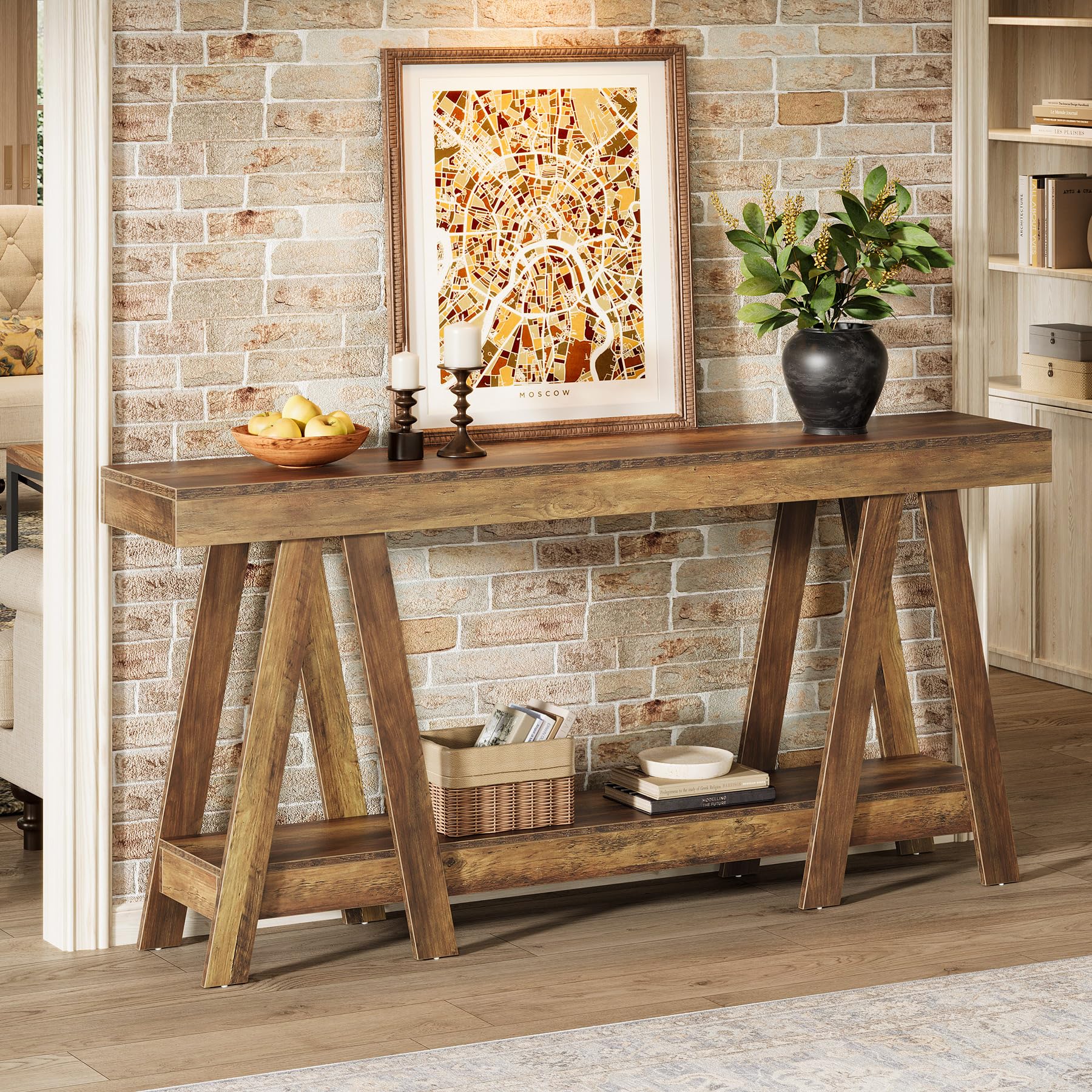 70.87" Farmhouse Console Table - 2-Tier Entryway Accent Table