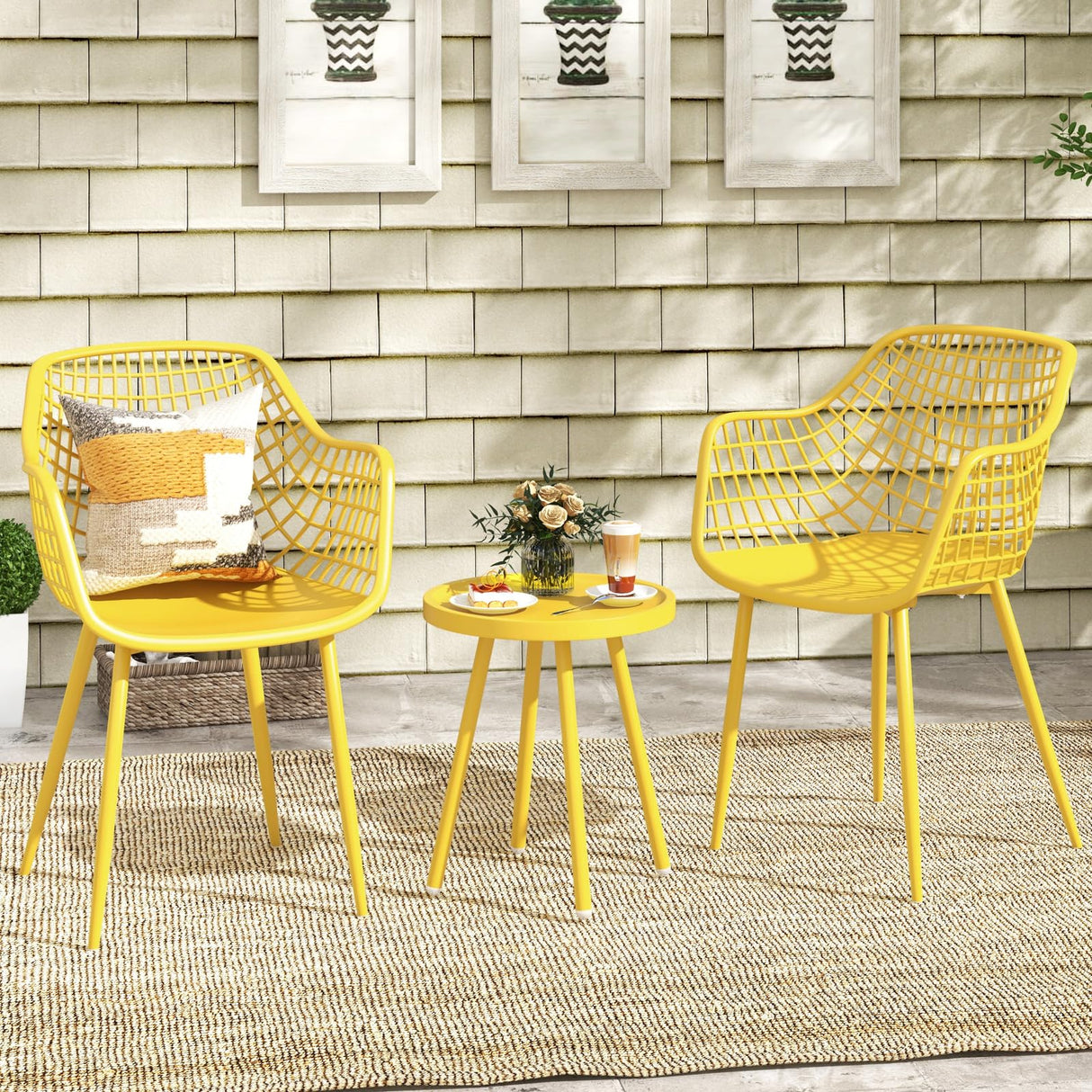 3 Piece Patio Bistro Set, All Weather Heavy Duty Table and Chairs Set of 2 with Widen Seats