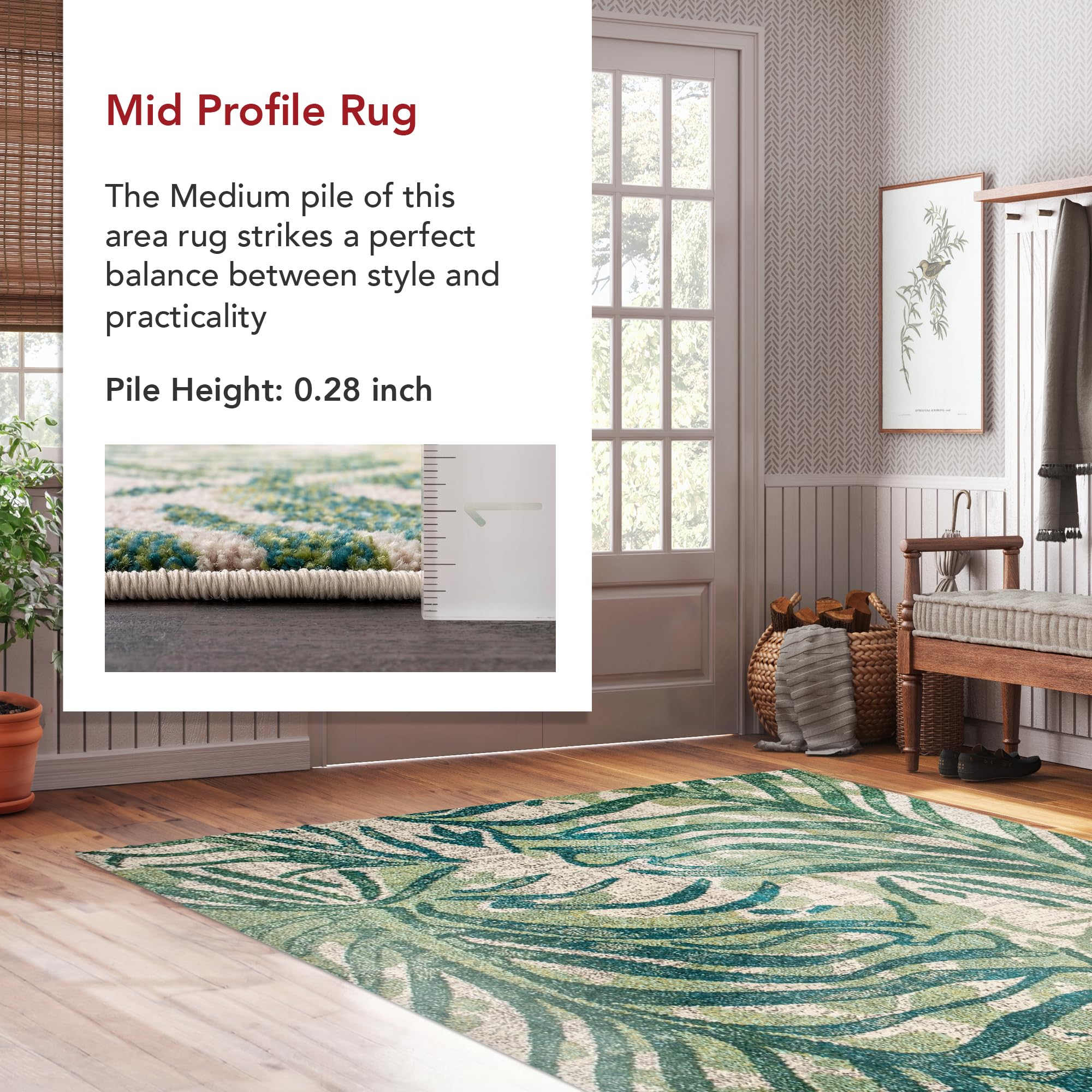 Cali Abstract Leaves Area Rug 10x14 Green