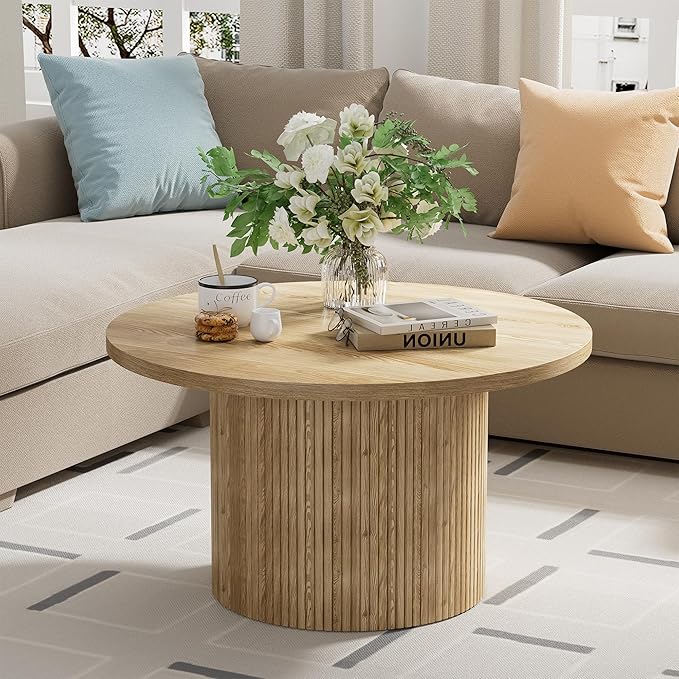 35.4”Round Coffee Table, Modern Coffee Table, Wood Table & Center Table for Living